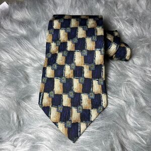 VINTAGE STONEHENGE LTD 100% SILK BLUE GOLD GEOMETRIC DESIGN  COCKTAIL COLLECTION